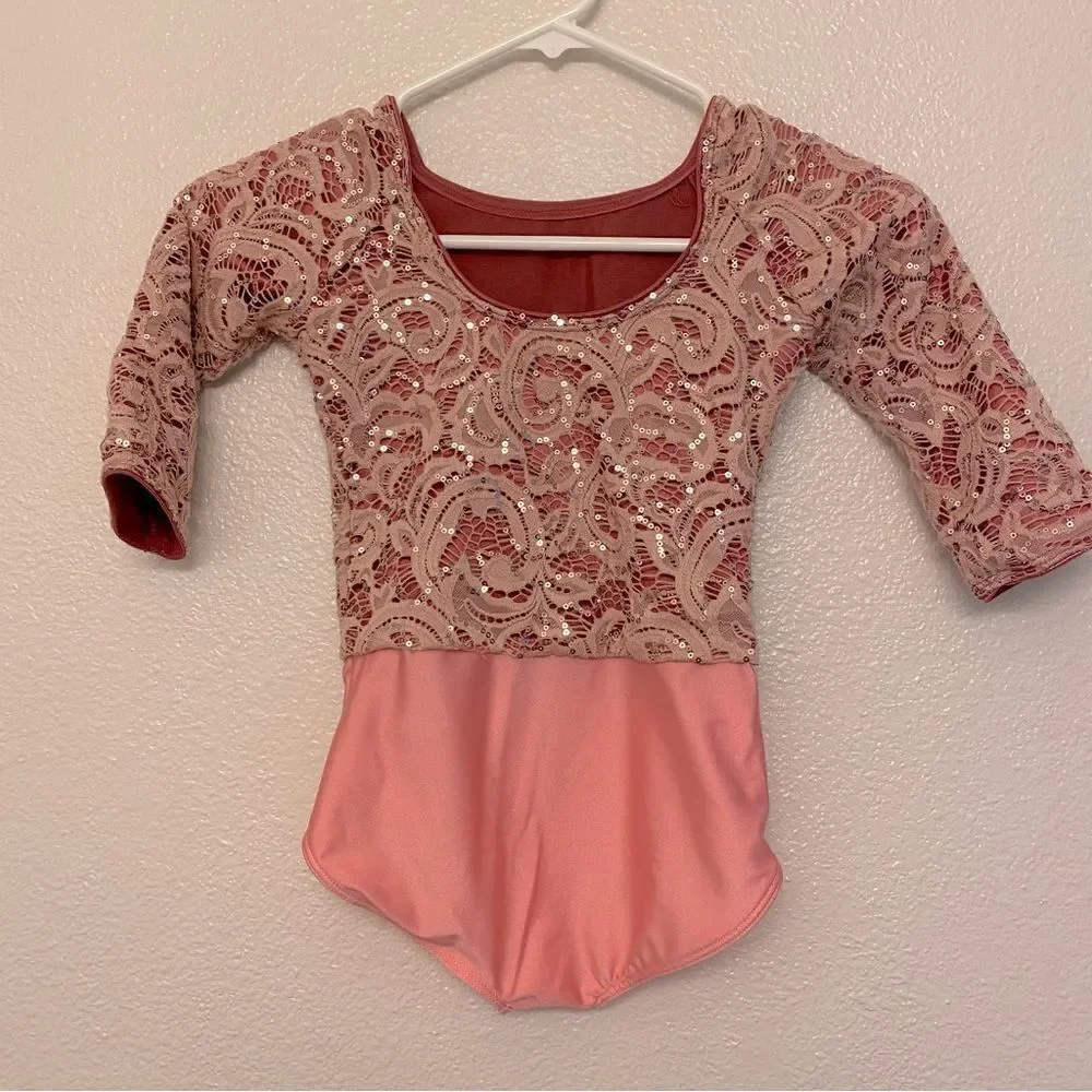Revolution Dance Costume leotard mauve dusty rose pink lace RC19779 child MC